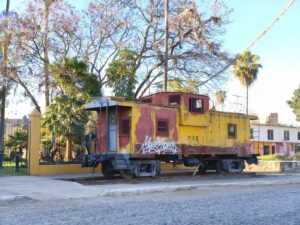 Vagón de tren que está estacionado afuera de la Estación del Tren de Chapala. Foto: Estefanía Romero López. 