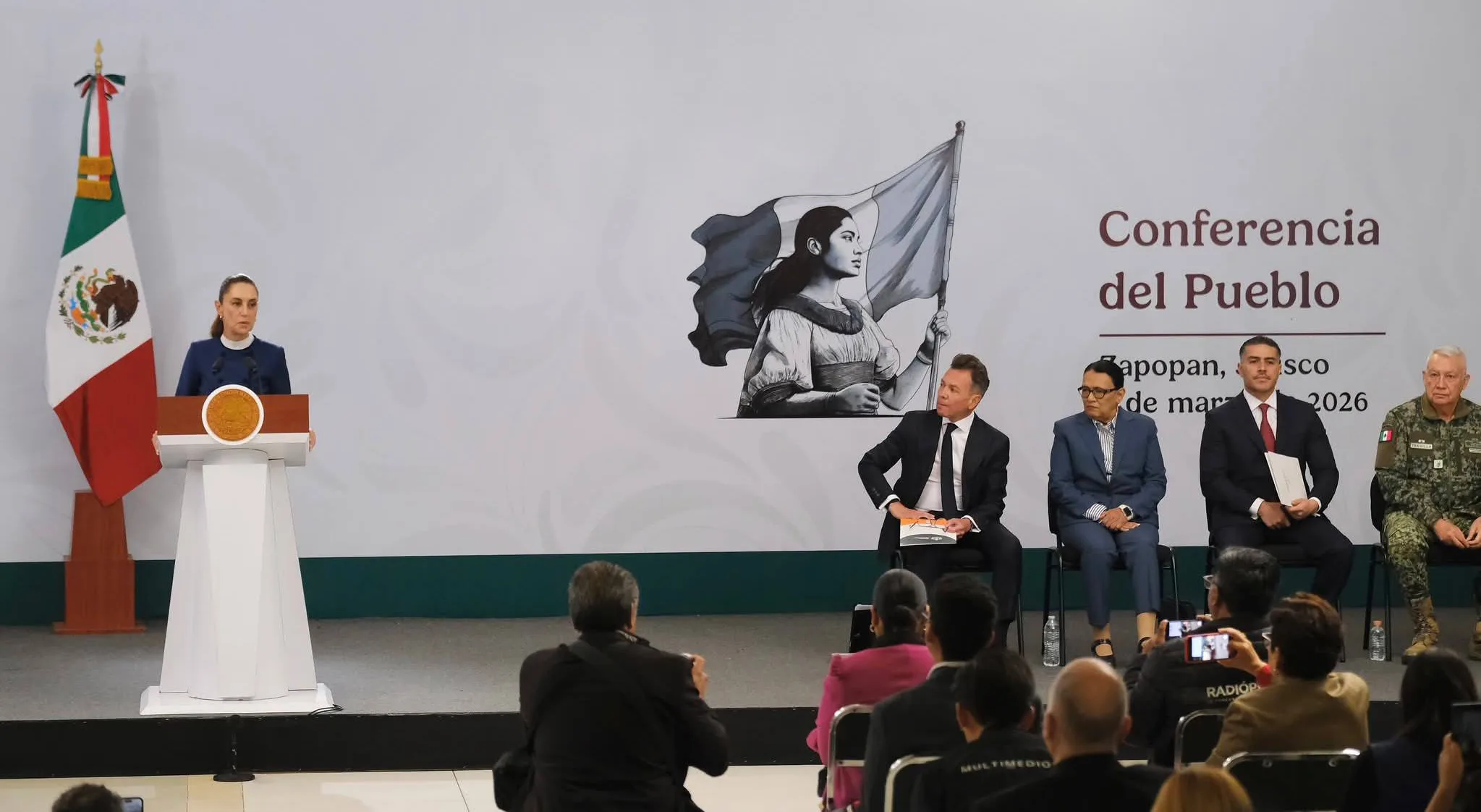 La presidente de México durante su conferencia mañanera del 6 de marzo. Foto: Facebook.