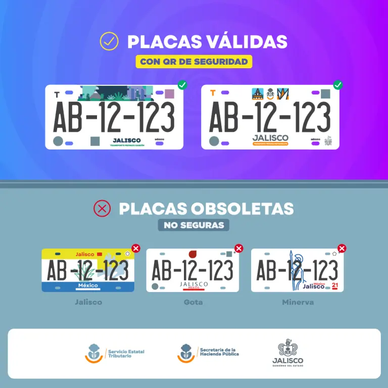 El Gobierno de Jalisco informó que las placas vehiculares con código QR de seguridad son las únicas vigentes, mientras que los modelos anteriores como Jalisco, Gota y Minerva ya son considerados obsoletos y no seguros