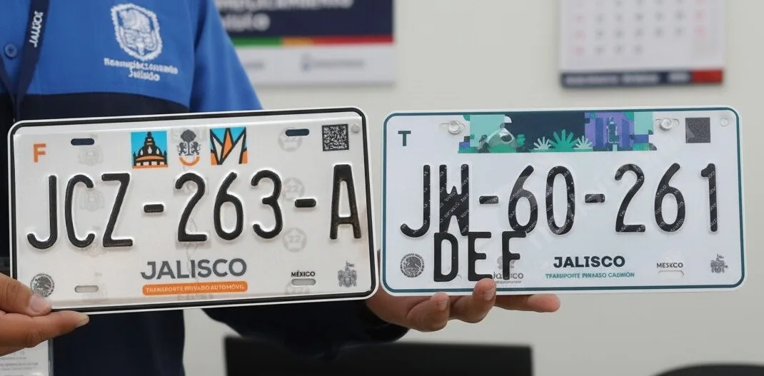 El diseño actual de las placas de Jalisco junto a la versión anterior; son los únicos modelos autorizados para circular a partir del primero de junio. Foto: Cortesía.