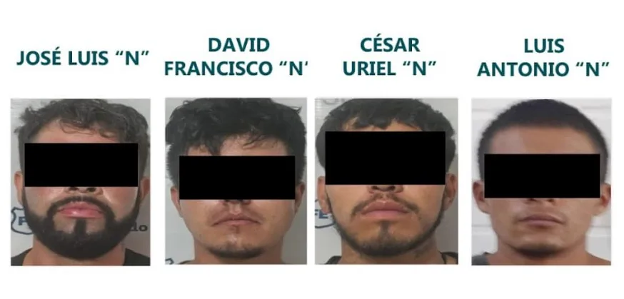 Los cuatro hombres vinculados a proceso por su presunta responsabilidad en robos con violencia ocurridos en los municipios de El Salto y Juanacatlán. Foto: Fiscalía de Jalisco.