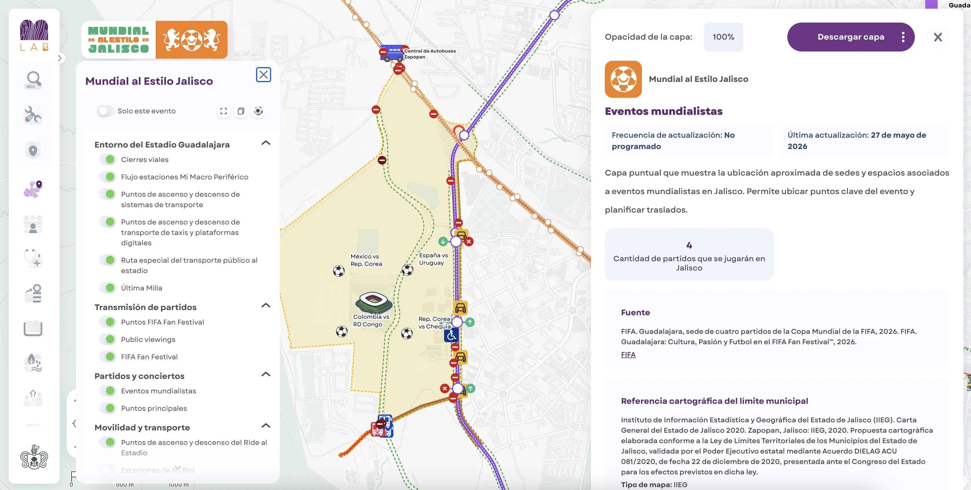 En el sitio http://iieg.jalisco.gob.mx/mapalab/mapa , se podrán descargar mapas personalizados y planear las actividades durante el mundial.