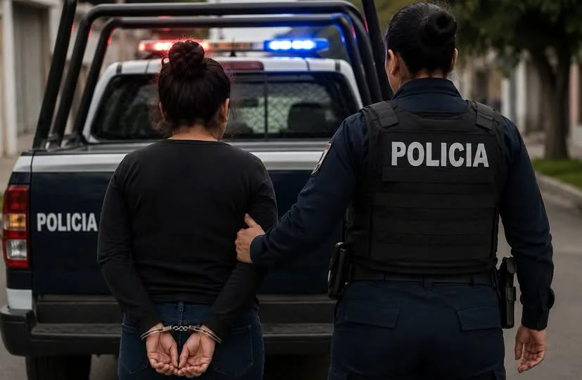 Elementos de la policía municipal durante la detención de una mujer. Imagen con fines ilustrativos. Foto: REDTN Jalisco.