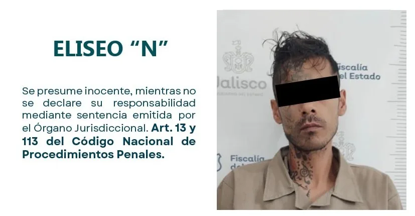 Eliseo “N”, acusado de feminicidio y abuso sexual infantil. Foto: Ficha de detención de la Fiscalía de Jalisco.